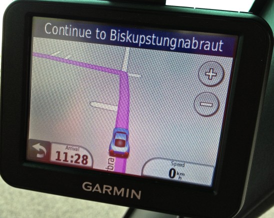 Icelandic town name displayed on Garmin GPS